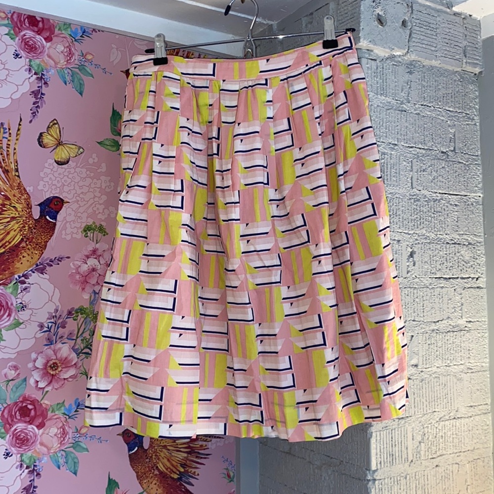 J. crew light pink and yellow patterned Pleated A-Line Skirt Size 2